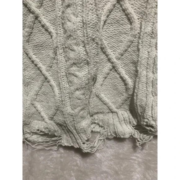 Derek‎ Heart XL Cream Cable Knit Lace Up V Neck Distressed Tunic Sweater - Picture 3 of 10